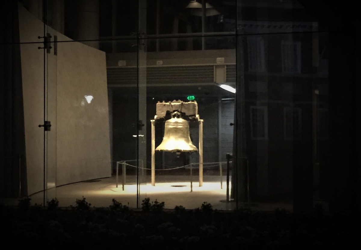 View of The Liberty Bell at Night from outside the Liberty Bell Center